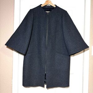 ZARA Women Wool Blended Black Cape Pea Coat Jacket Size L Minimalist Warm Office